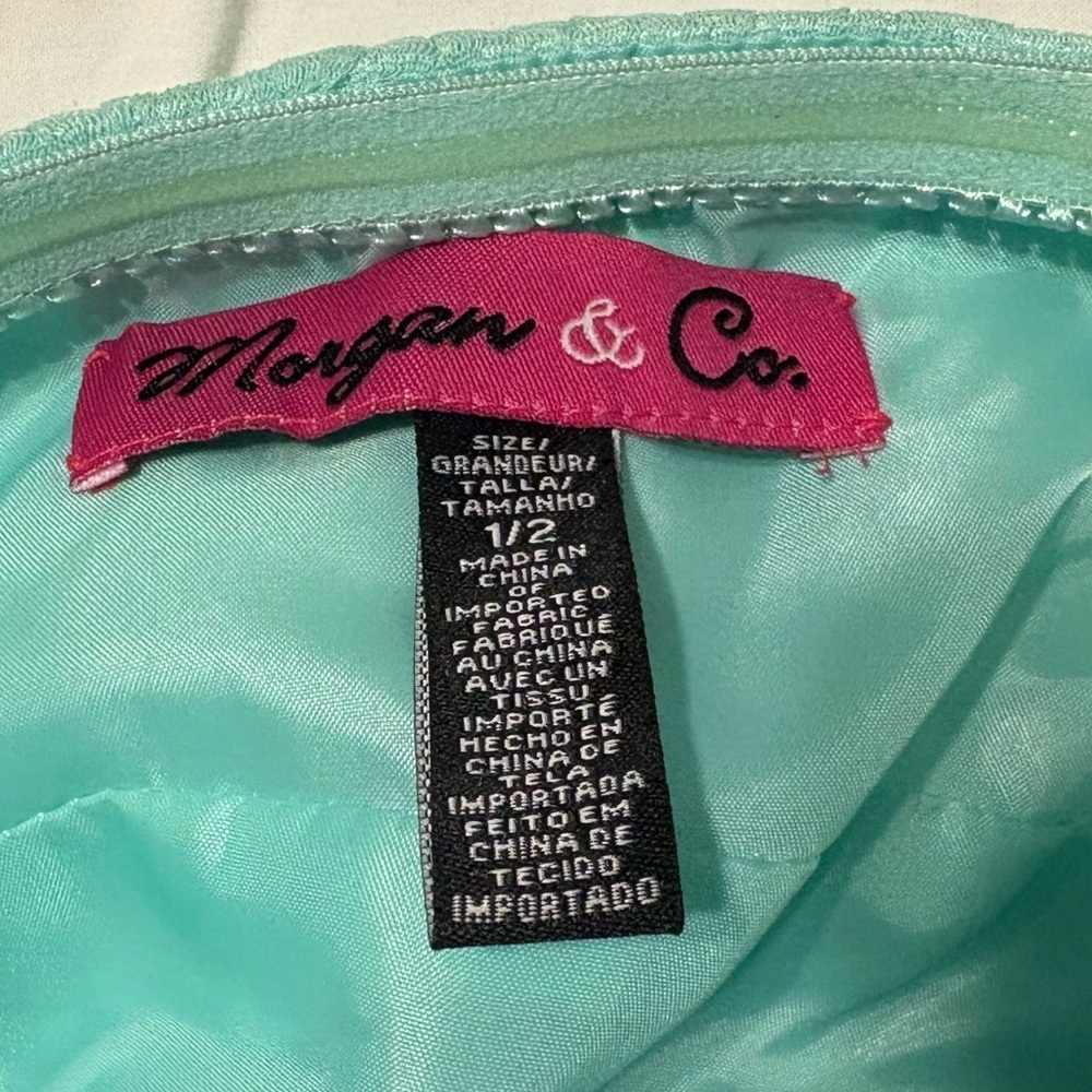 Morgan & Co Turquoise Green Strapless Formal Prom Dress Juniors Sz 1/2 Sequin - Picture 4 of 9